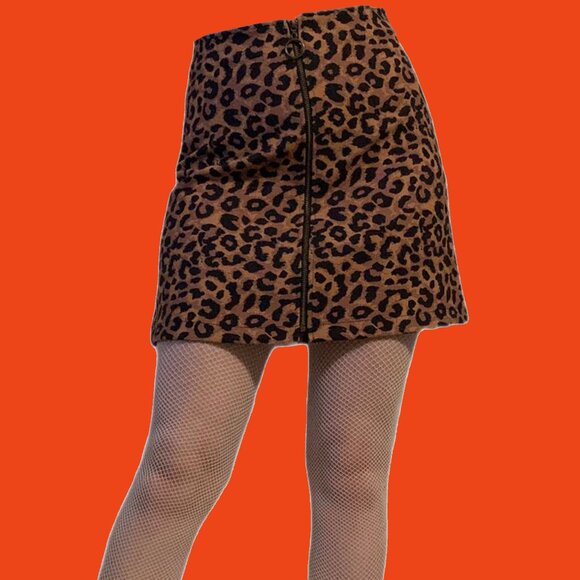 BSL Cheetah Print Zipper mini skirt - Picture 1 of 2